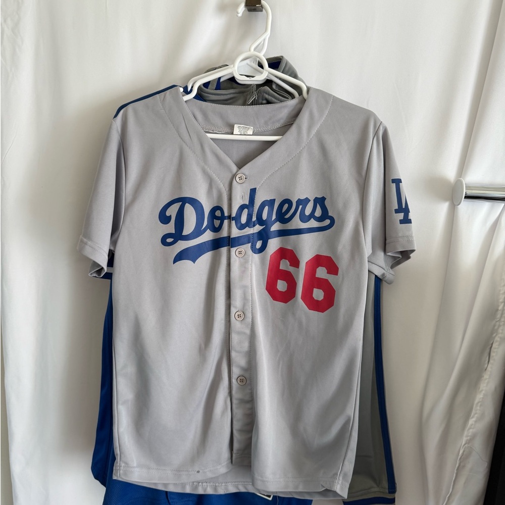 Gray Dodgers Jersey with Blue and Red Accents
